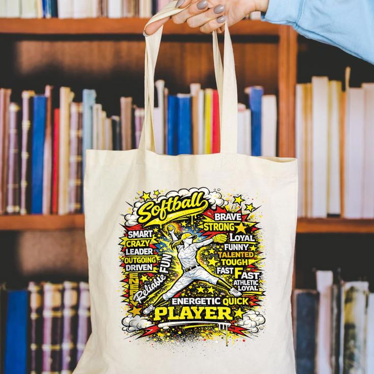 Softball Pitcher Best Traits Brave Retro Pop Comic Book Art Canvas Tote Bag