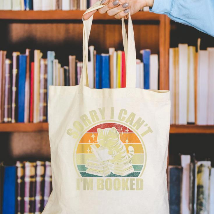 Sorry I Can't I'm Booked Reading For Cat Lover For Men Women Canvas Tote Bag