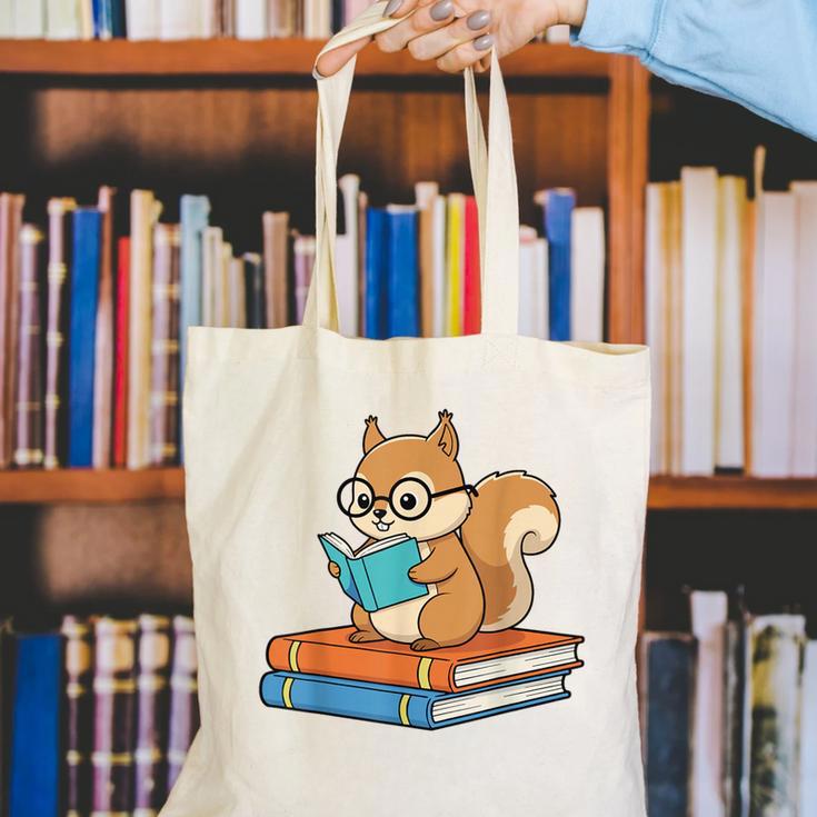 Squirrel Reading Book Glasses Bookworm Librarian Canvas Tote Bag