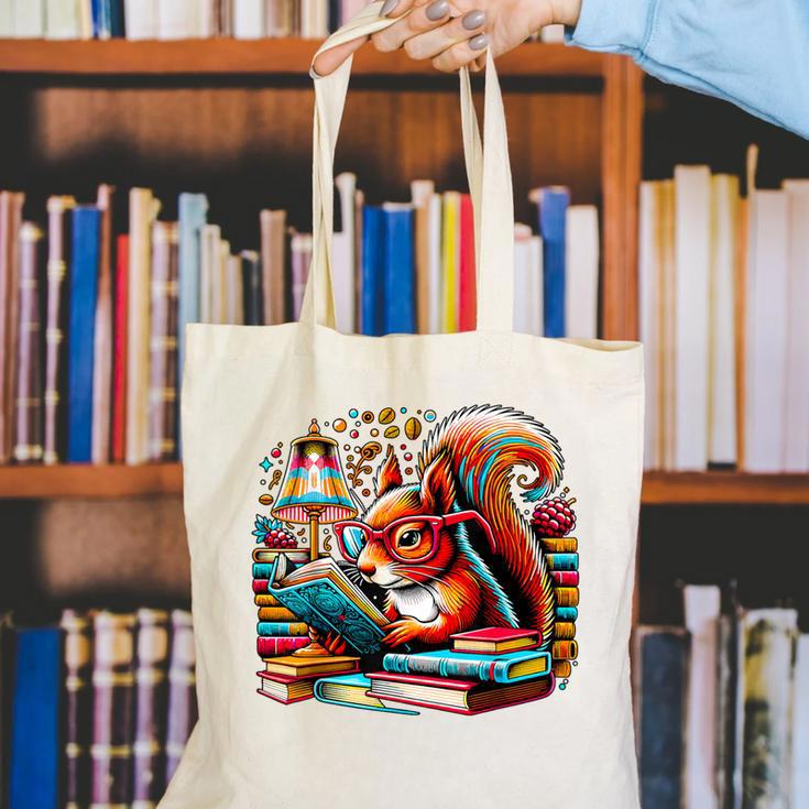 Squirrel Reading a Book Lover Bookworm Canvas Tote Bag