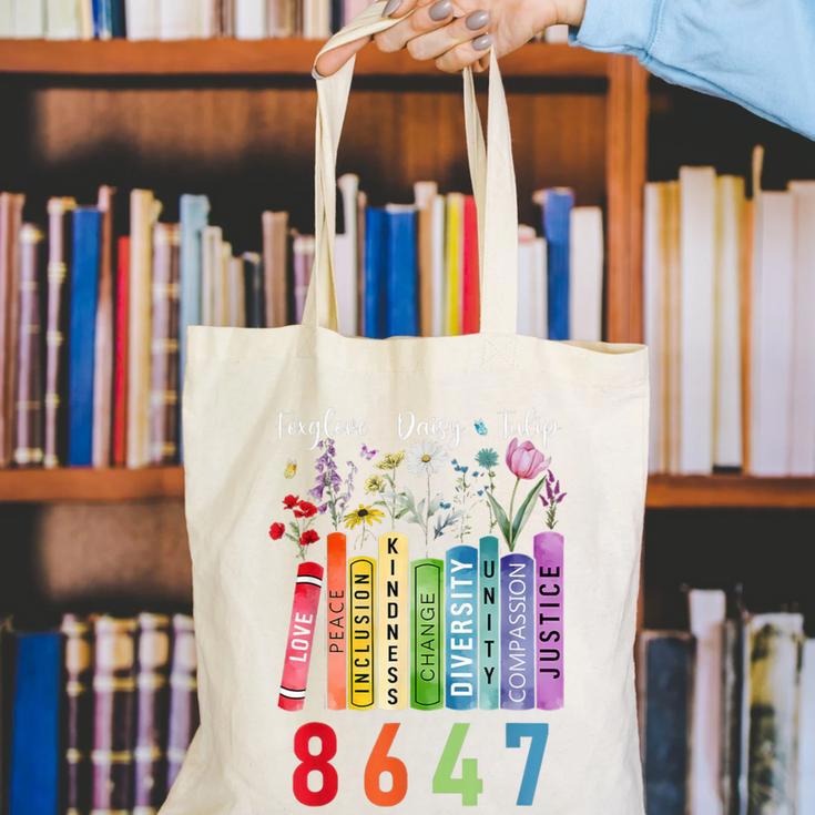 Subtle Floral Foxglove Daisy Tulip Book Lover Canvas Tote Bag