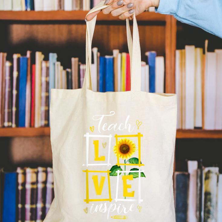 Sunflower Teach Love Inspire Cool Graduation Teacher School Canvas Tote Bag