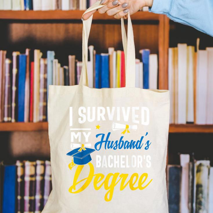 i Survived My Husbands Bachelors Degree Graduation Gifts Canvas Tote Bag
