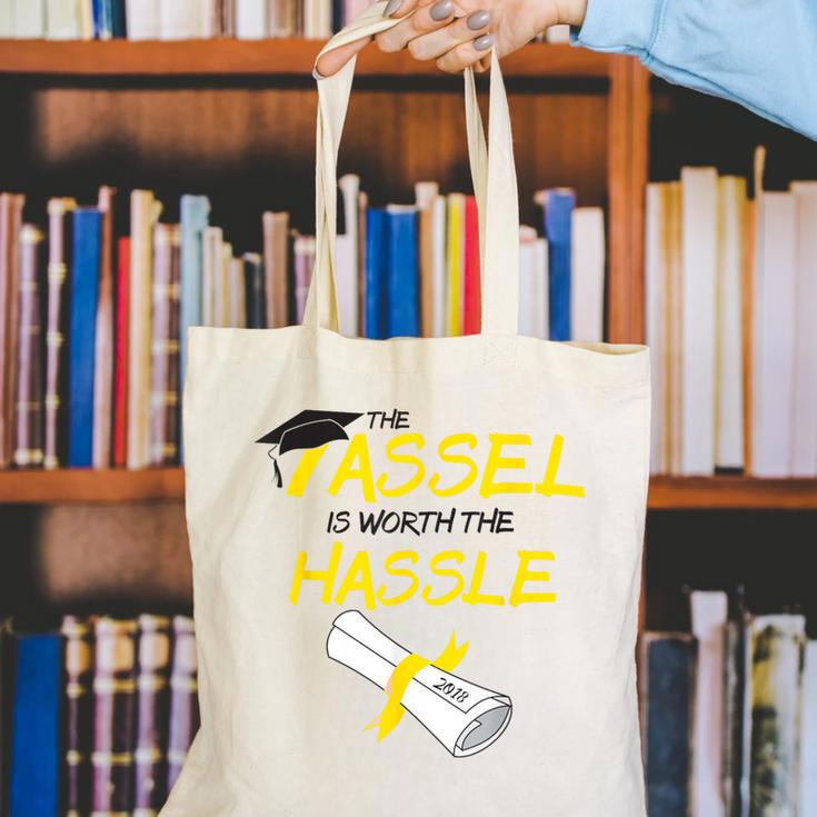 Tassel Worth The Hassle 2018 Graduation Quote Ylw Canvas Tote Bag