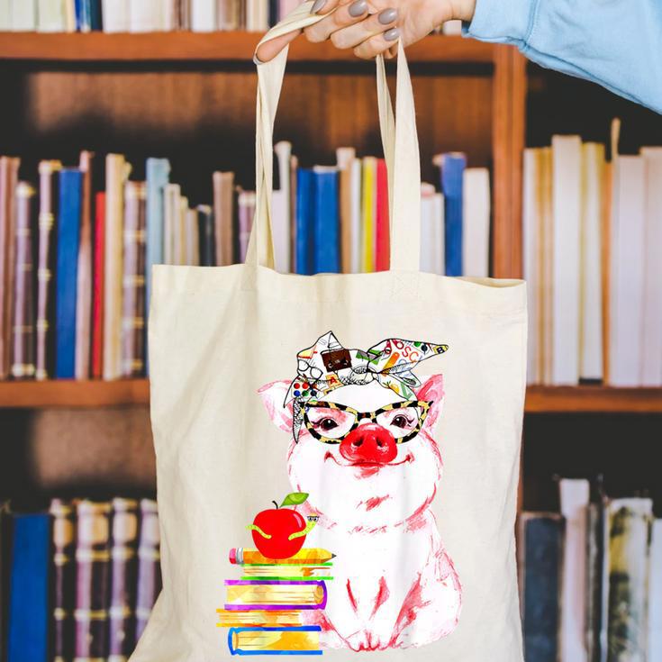 Teacher Pig Cute Farm Animal Book Lover School Student For Men Women Kids Canvas Tote Bag Teacher Pig Cute Farm Animal Book Lover School Student For Men Women Kids Canvas Tote Bag