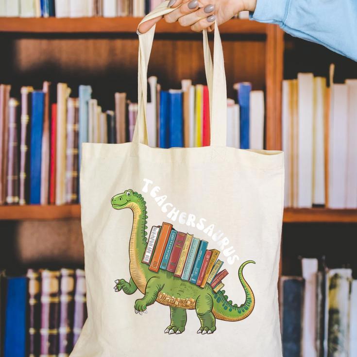 Teachersaurus Dinosaur Teachers Dino Reading Book Librarian Canvas Tote Bag