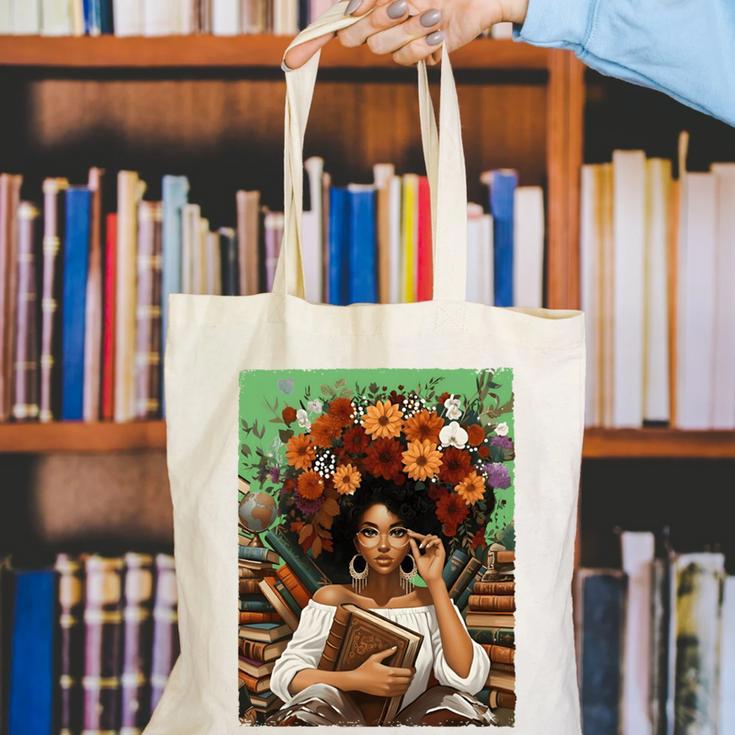 History Month Black Afro Girl Women Book Lovers Floral Canvas Tote Bag