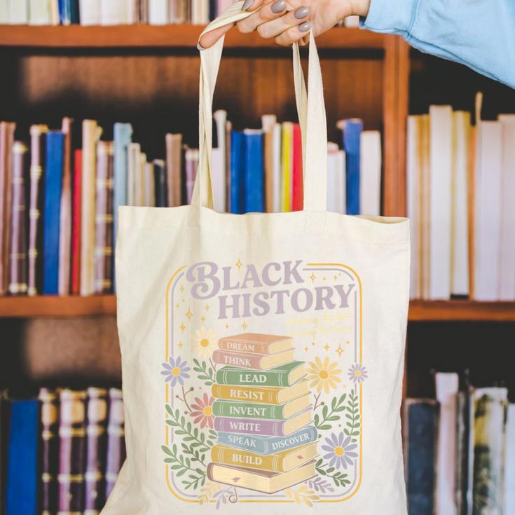History Month Books Retro Black African Teacher Women Canvas Tote Bag