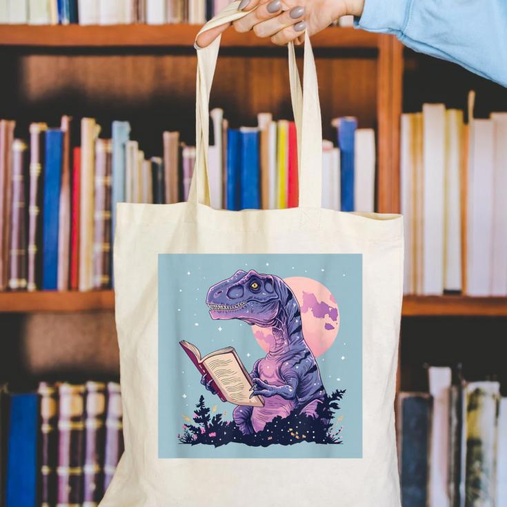 Trex Reading Book Dinosaur Canvas Tote Bag