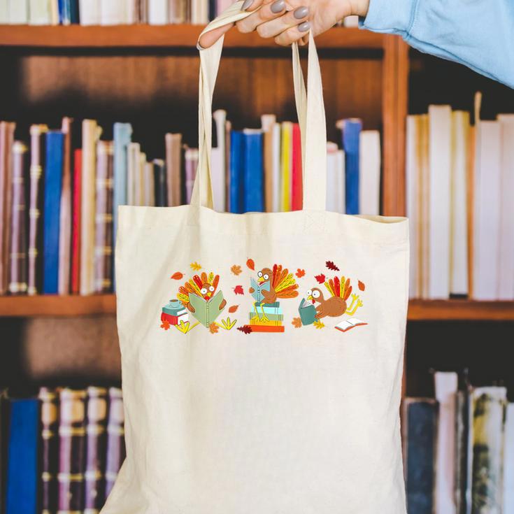 Turkey Reading Books Fall Thanksgiving Teacher Book Lovers Canvas Tote Bag Turkey Reading Books Fall Thanksgiving Teacher Book Lovers Canvas Tote Bag