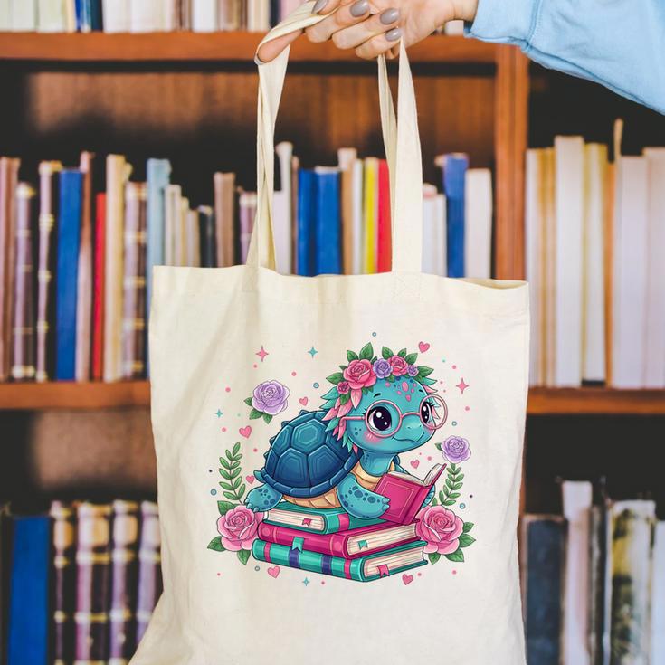 Turtle Bookworm Reading Book Bookworm Book Nerd Cute Graphic Canvas Tote Bag