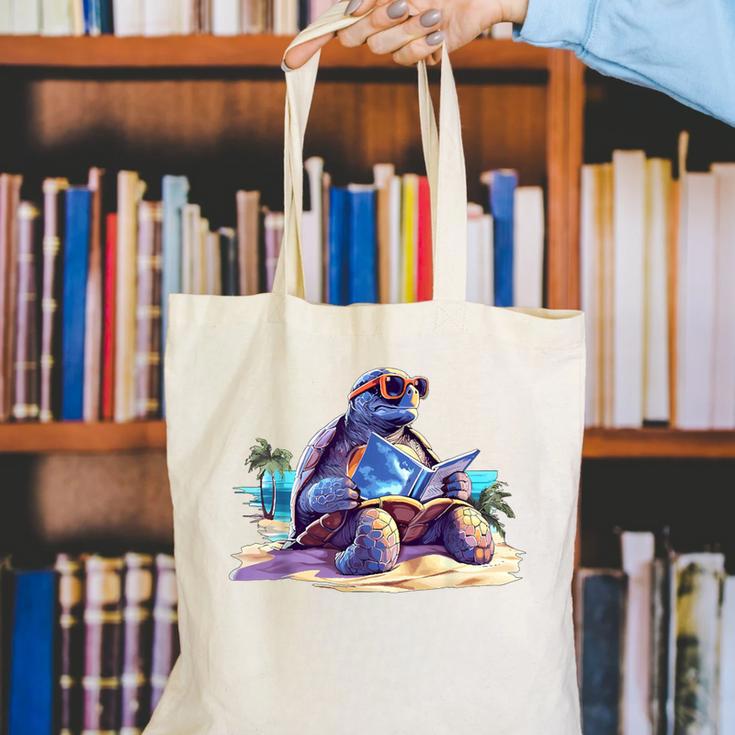 Turtle Wearing Sunglasses Reading A Book On The Beach Summer Canvas Tote Bag