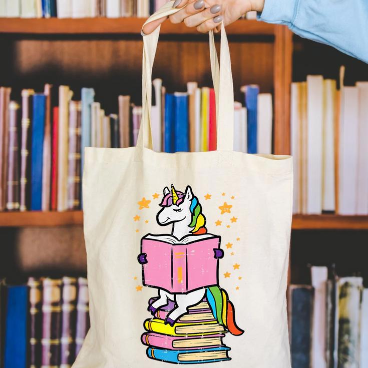 Unicorn Read Reading Book Librarian America Girls Women Canvas Tote Bag