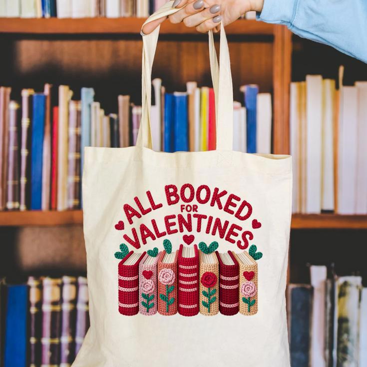Valentines All Booked For Valentine Book Lover Teacher Canvas Tote Bag