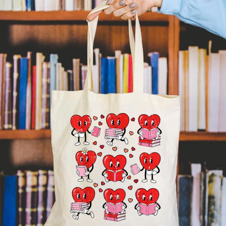 Valentines Day Librarian Heart Reading Book Women Men Kids Canvas Tote Bag Valentines Day Librarian Heart Reading Book Women Men Kids Canvas Tote Bag