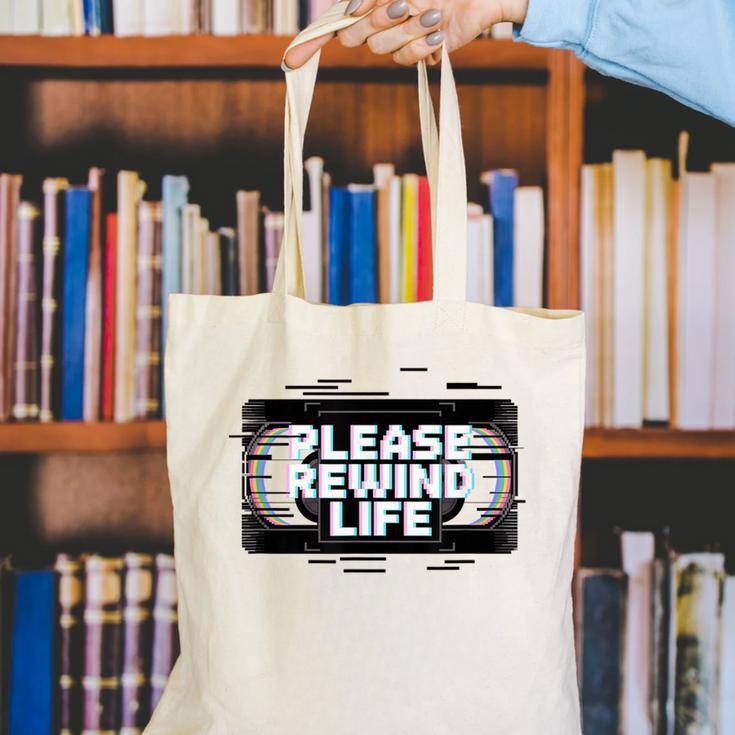 VHS Tape Rewind Glitch 90s Retro Nostalgia Please Rewind Canvas Tote Bag
