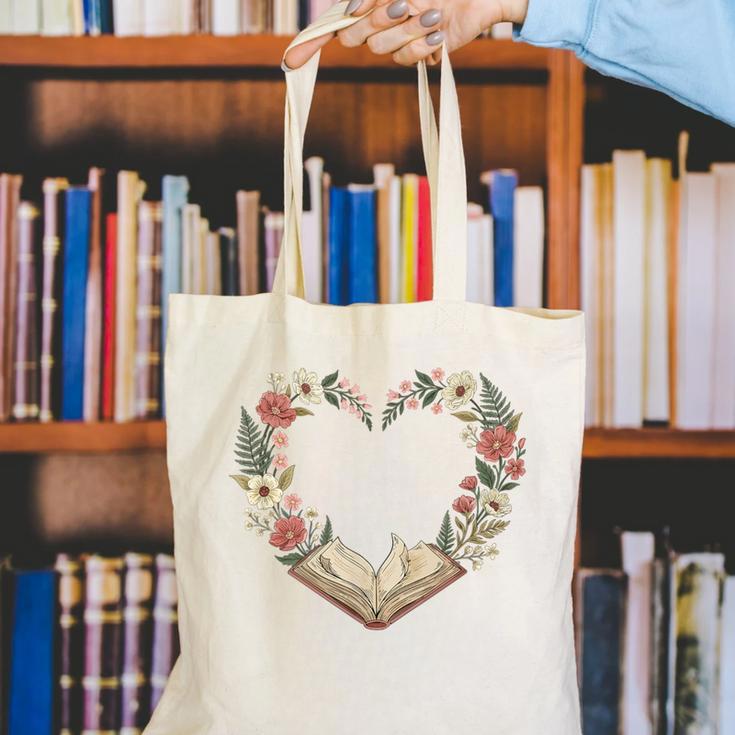 Vintage Book Lover Valentine Heart Canvas Tote Bag Vintage Book Lover Valentine Heart Canvas Tote Bag