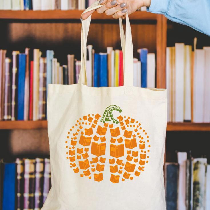 Vintage Book Pumpkin Autumn Fall Librarians Bookworm Teacher Canvas Tote Bag