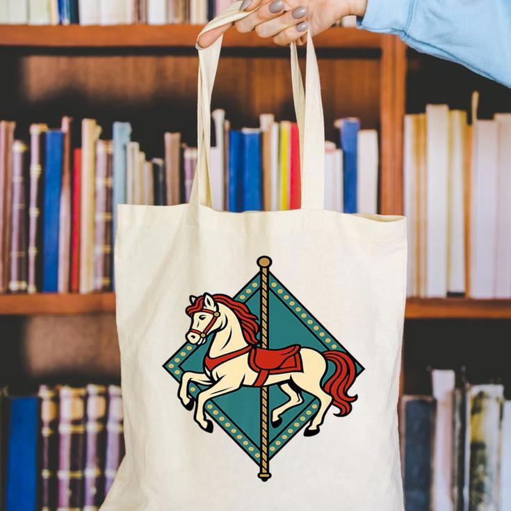 Vintage Carousel Horse Merry Go Round Nostalgia Art Premium Canvas Tote Bag