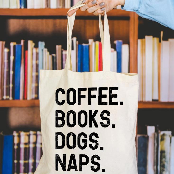 Vintage Coffee Books Dogs Naps Retro Canvas Tote Bag