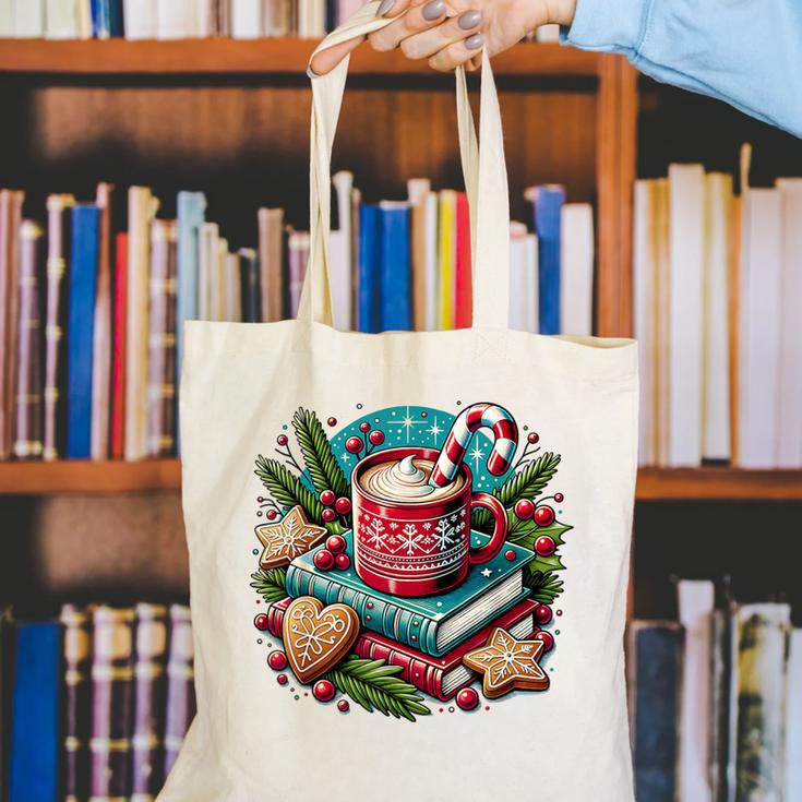 Vintage Cozy Winter Hot Cocoa Books Gingerbread Book Lovers Canvas Tote Bag Vintage Cozy Winter Hot Cocoa Books Gingerbread Book Lovers Canvas Tote Bag
