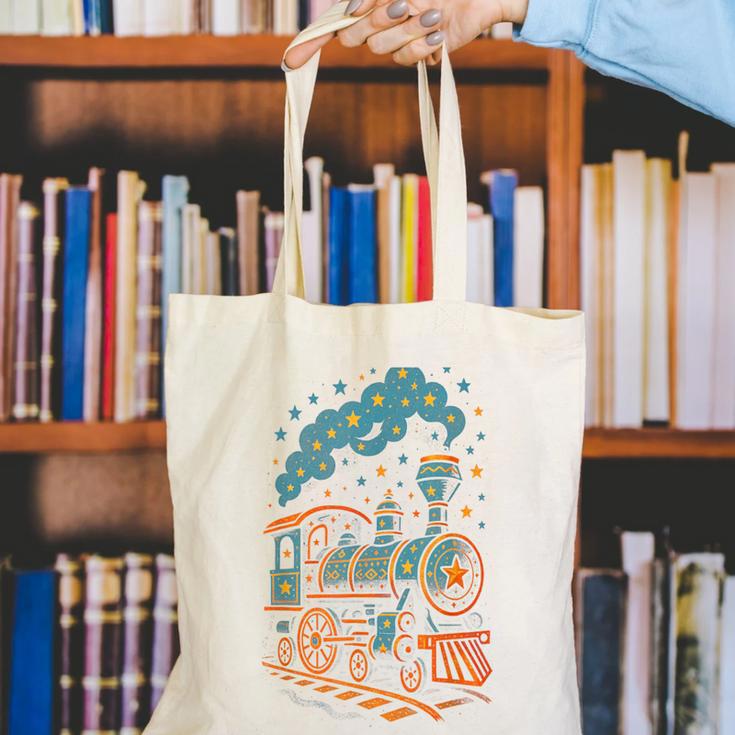 Vintage Locomotive Nostalgia Railroad Stars Canvas Tote Bag