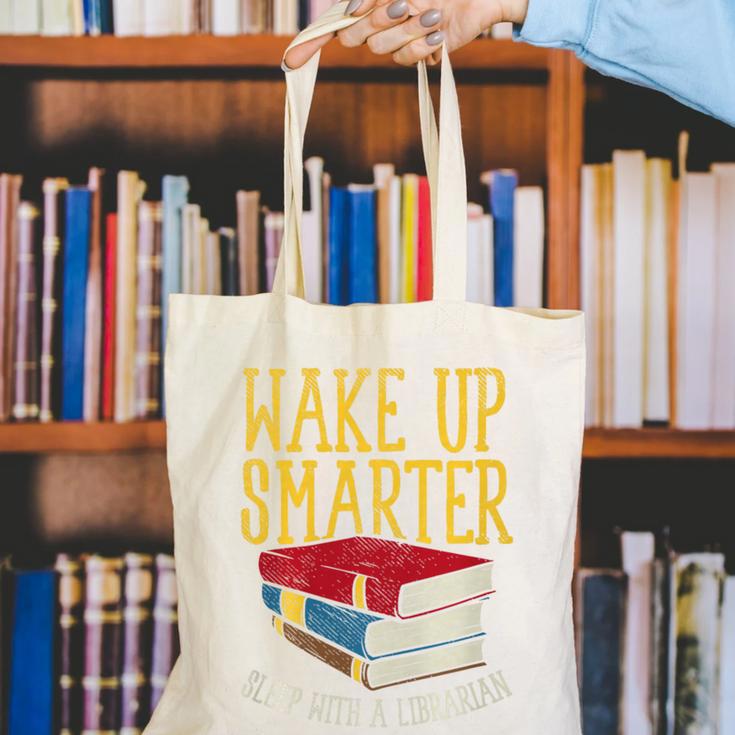 Wake Up Smarter Librarian Book Stack Premium Tri-Blend Canvas Tote Bag