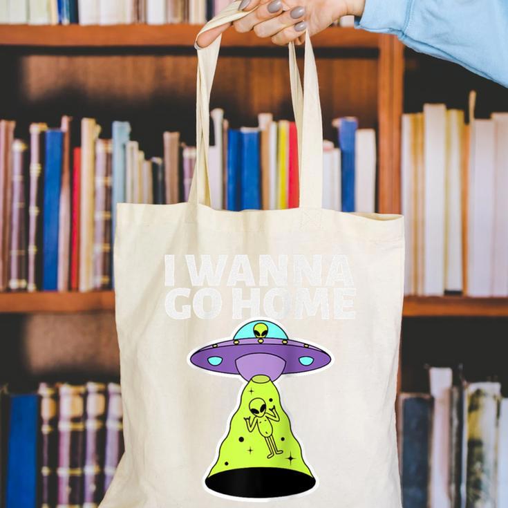 I Wanna Go Home Introvert UFO UAP Flying Saucer Trippy Alien Raglan Baseball Tee Canvas Tote Bag