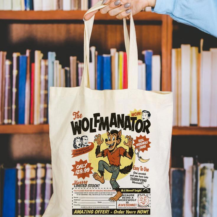 Werewolf Wolfmanator Nostalgia Vintage Halloween Canvas Tote Bag Werewolf Wolfmanator Nostalgia Vintage Halloween Canvas Tote Bag