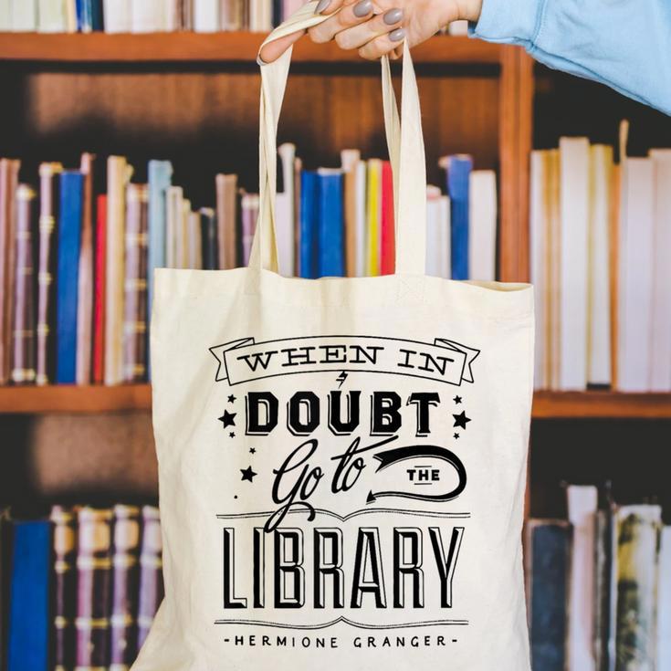 When In Doubt Go To The Library Teacher Vintage Book Lovers Canvas Tote Bag