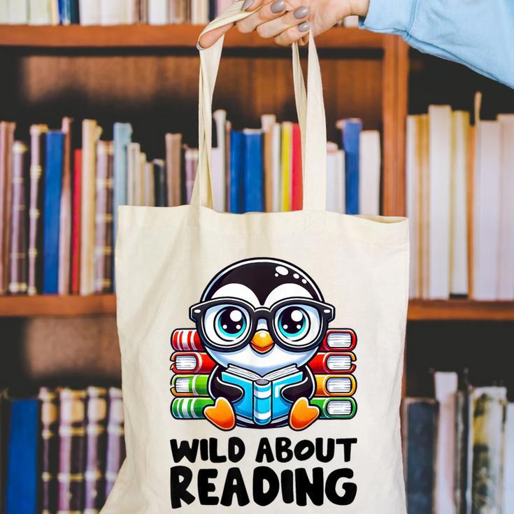 Wild About Reading Book Lover Penguin Canvas Tote Bag