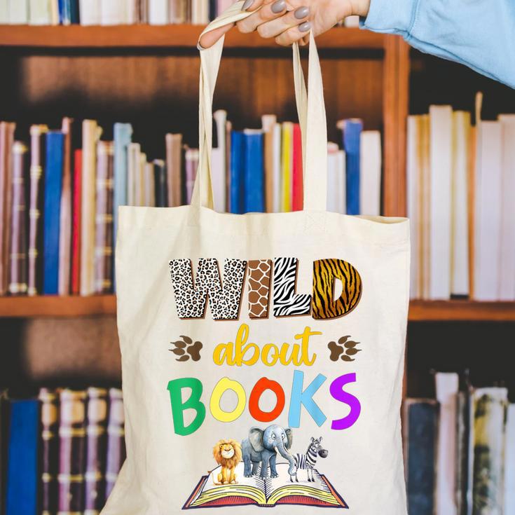 Wild About Reading Books Reader Bookworm Animals Book Lover Canvas Tote Bag