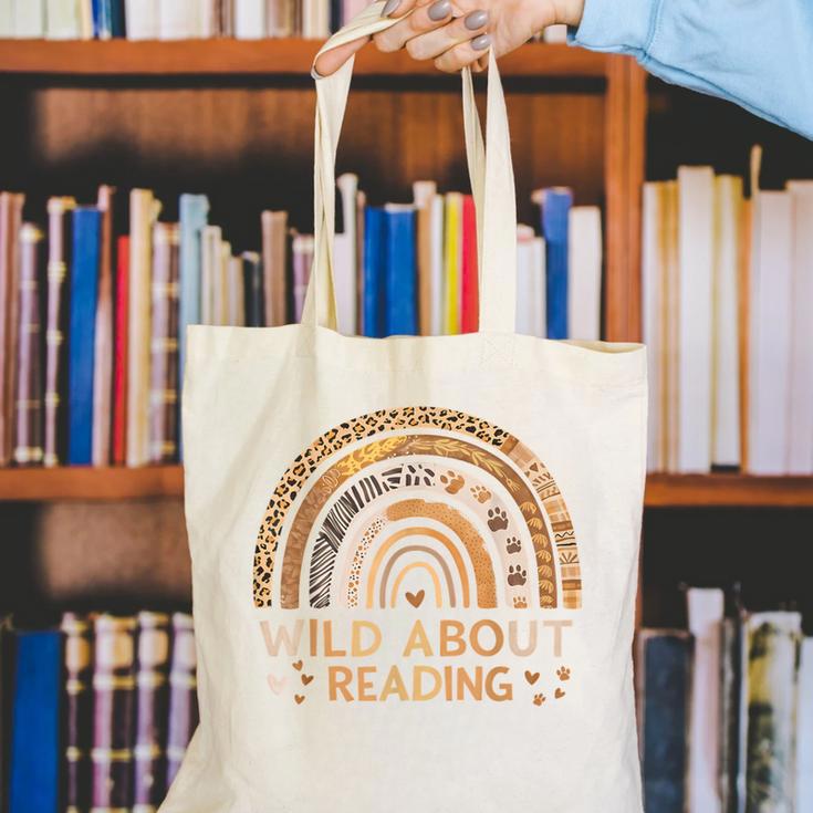 Wild About Reading Books Reader Lover Bookworm Librarian Canvas Tote Bag