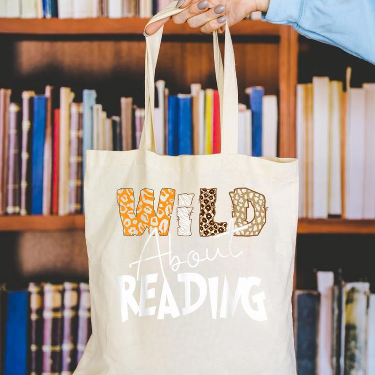 WILD ABOUT READING Reading Books Bookworm Library Day Canvas Tote Bag