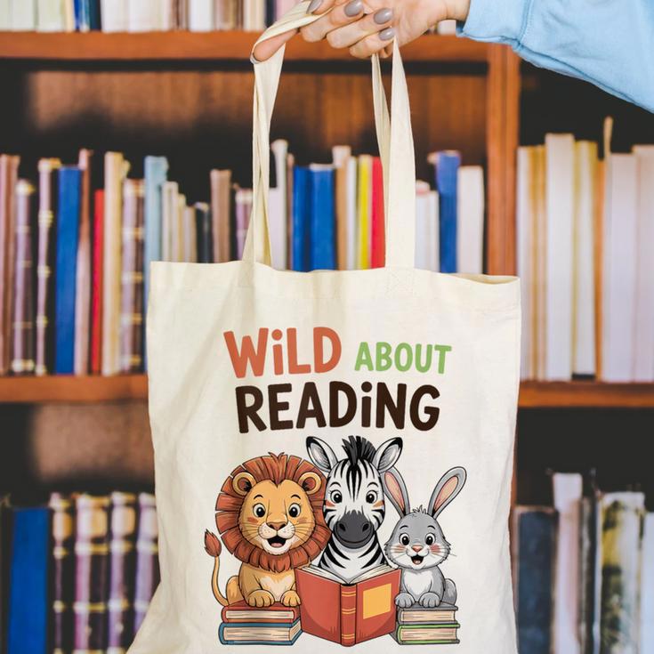 Wild About Reading Zoo Animals For Bookworm Book Reader Canvas Tote Bag