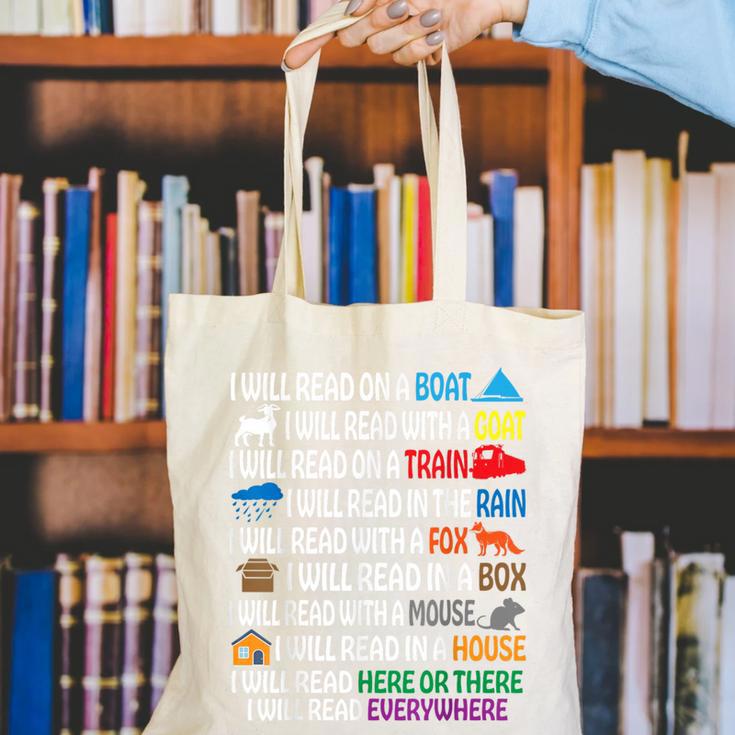 I Will Read Books On A Boat & Everywhere Reading Kids Book Canvas Tote Bag I Will Read Books On A Boat & Everywhere Reading Kids Book Canvas Tote Bag