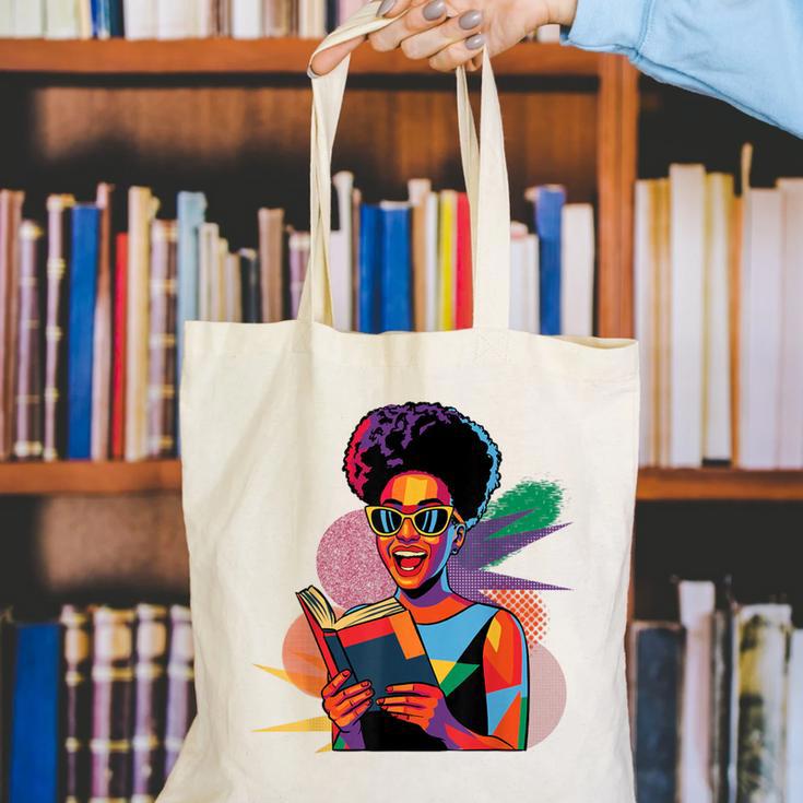 Woman Reading Book Lover Geometric Girl Afro History Canvas Tote Bag Woman Reading Book Lover Geometric Girl Afro History Canvas Tote Bag