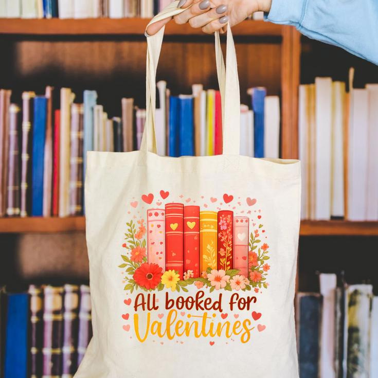 Women's All Booked For Valentine Teacher Valentines Reading Book Canvas Tote Bag