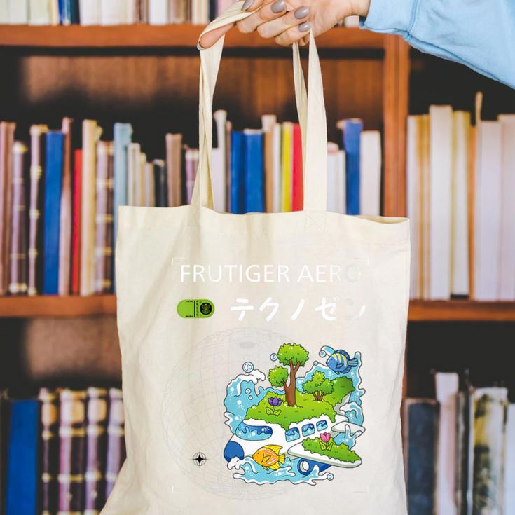 Women's Frutiger Aero Y2K Fashion Trends Statement Piece Tech Orbite Canvas Tote Bag