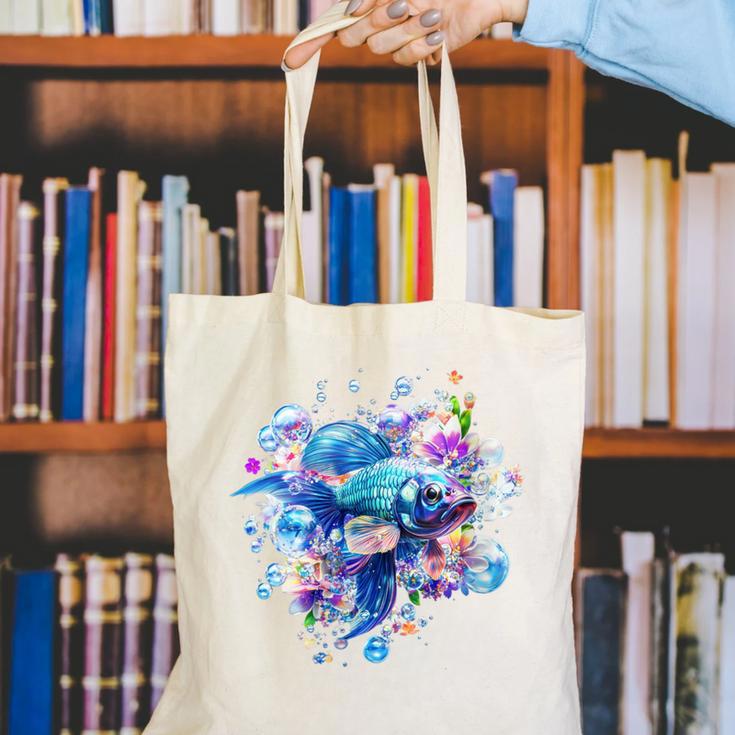 Women's Frutiger Aero Y2K Fish Canvas Tote Bag Women's Frutiger Aero Y2K Fish Canvas Tote Bag