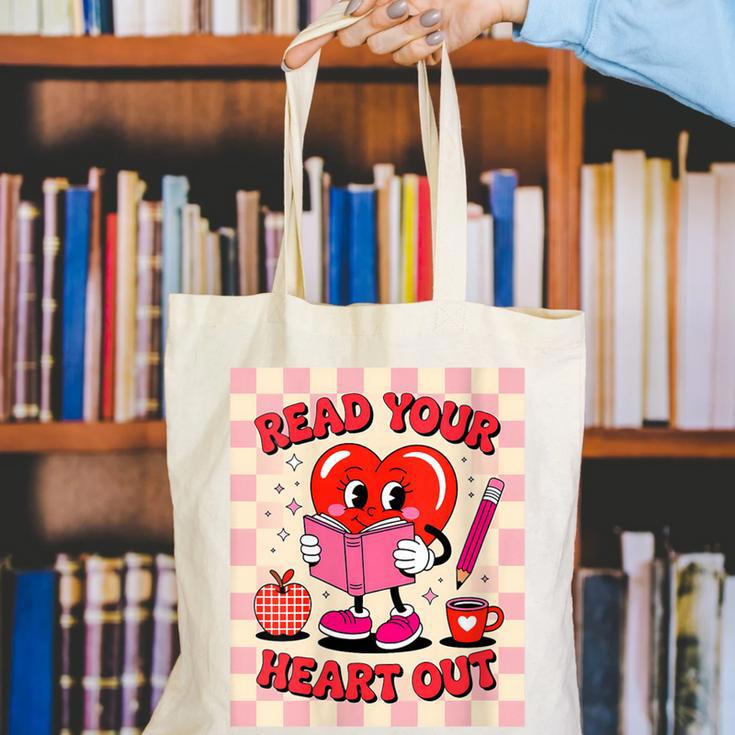 Women's Read Your Heart Out Groovy Bookish Valentine Day Women Girls Canvas Tote Bag