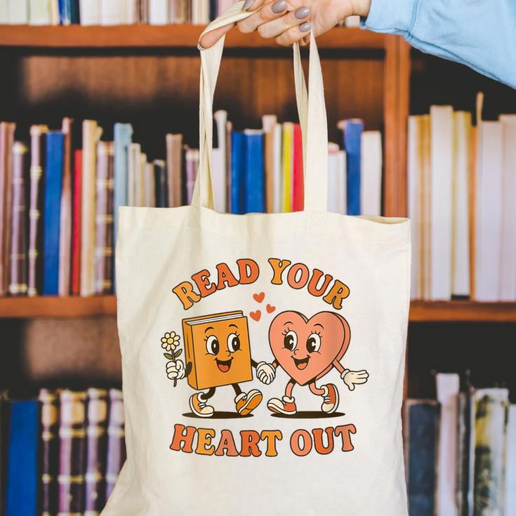 Women's Read Your Heart Out Teacher Valentines Reading Book Love Canvas Tote Bag