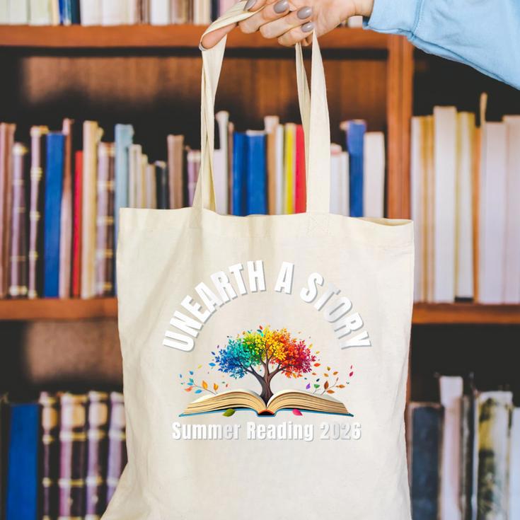 Women's Unearth a Story 2026 Summer Reading Program Tree Book Canvas Tote Bag