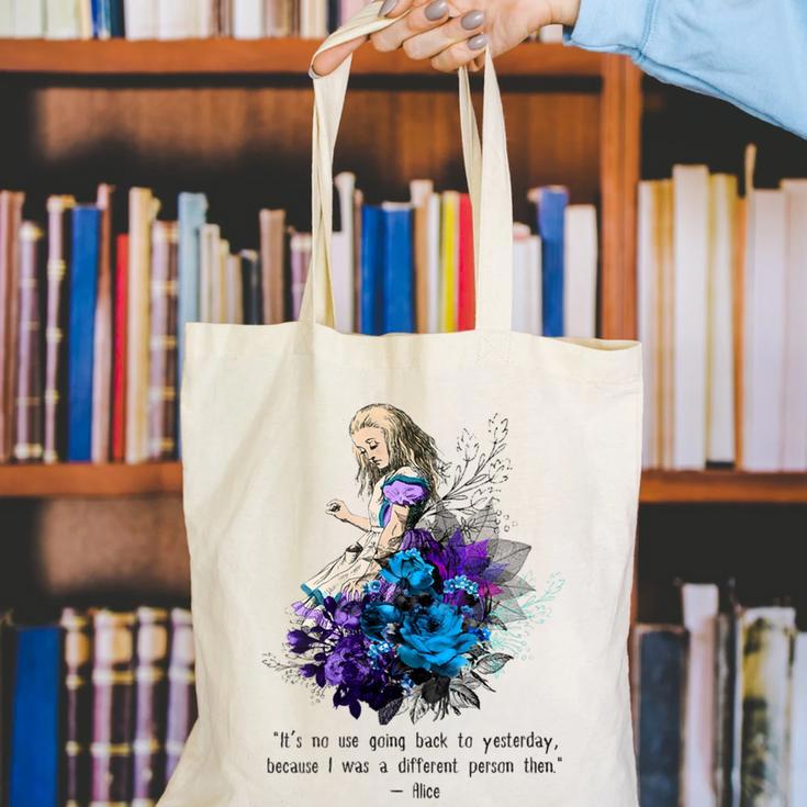 Women's Vintage Book Quote It’s No Use Going Back To Yesterday Canvas Tote Bag