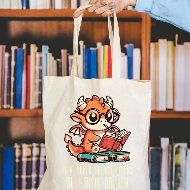In World Of Bookworms Be Book Dragon Cute Women Kids Men Canvas Tote Bag In World Of Bookworms Be Book Dragon Cute Women Kids Men Canvas Tote Bag