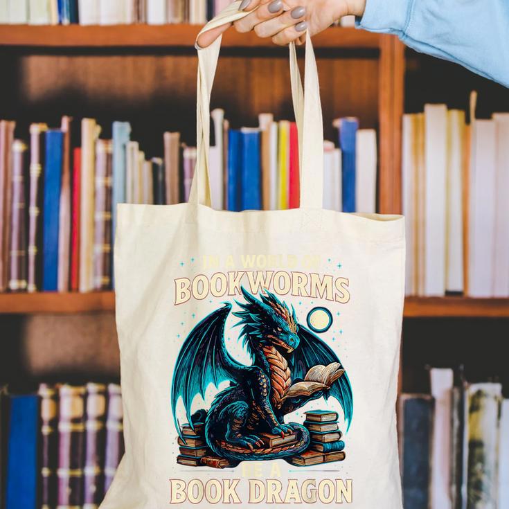 In a World Of Bookworms Be a Book Dragon Reading Canvas Tote Bag In a World Of Bookworms Be a Book Dragon Reading Canvas Tote Bag