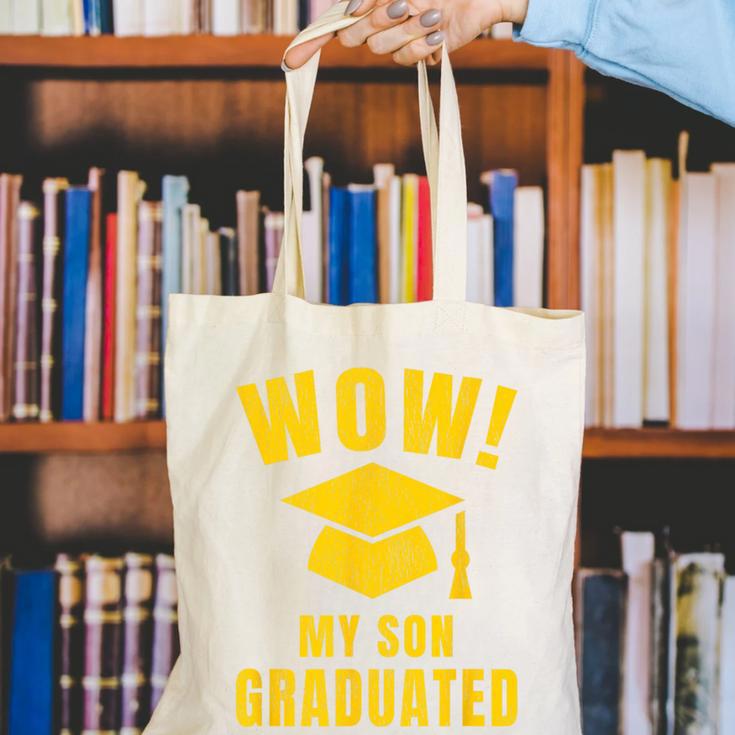 Wow My Son Graduated Mom Dad Of A Senior Graduation Canvas Tote Bag
