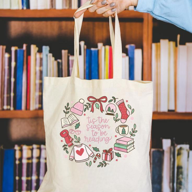 Xmas Tis The Season To Be Reading Books Pajamas Canvas Tote Bag