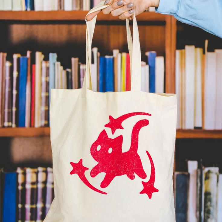 Yk2 Grunge Scary Cat With Shooting Stars 90s Nostalgia Canvas Tote Bag