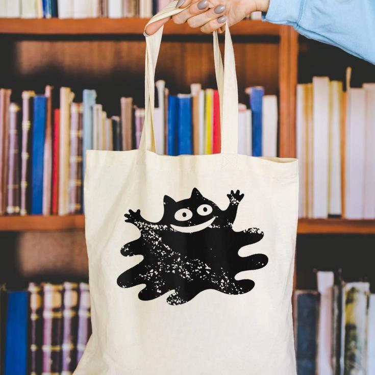 Yk2 Grunge Scary Cat With Tail Tomboy 90s Nostalgia Indie Canvas Tote Bag Yk2 Grunge Scary Cat With Tail Tomboy 90s Nostalgia Indie Canvas Tote Bag